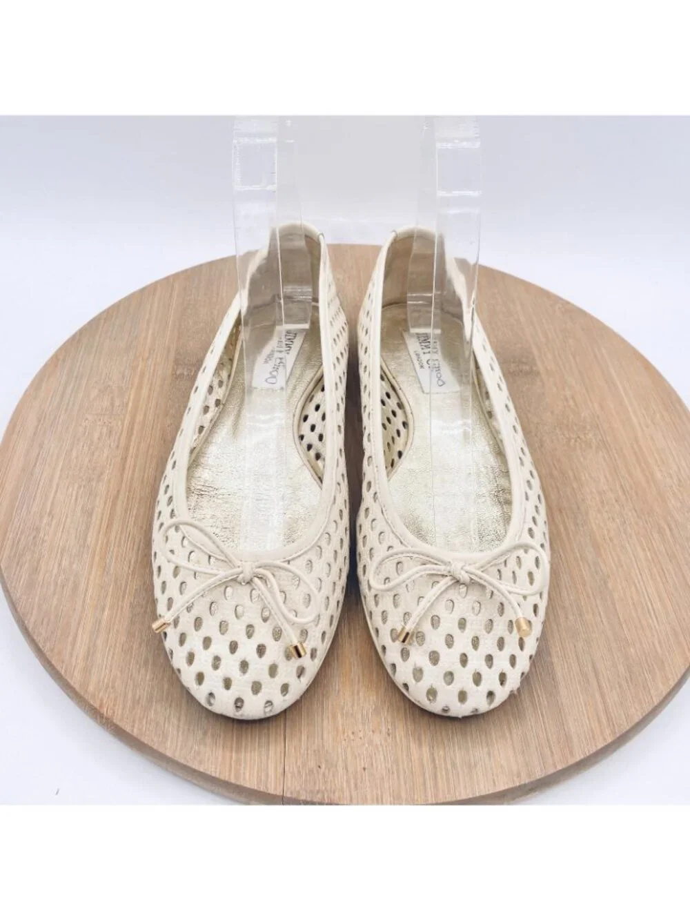 Jimmy Choo Shoes Womens 6 36 Cream Leather Perforated Ballet Flats Italy